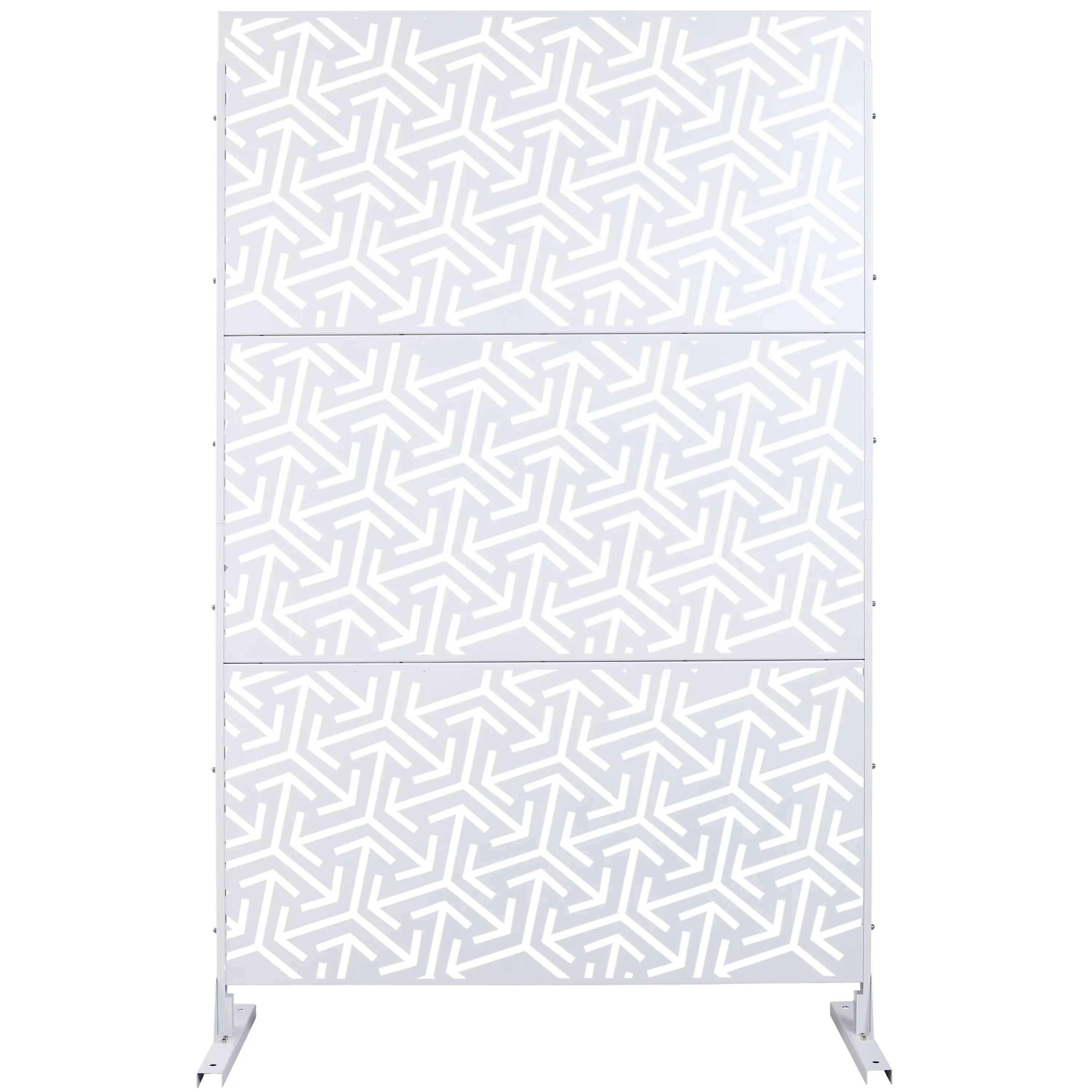 White Freestanding Decorative Metal Privacy Divider PS120, 76x48 in Rust-Resistant Fence Panel with Expansion Screws, Easy-Setup Unit for Deck, Balcony