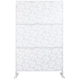 White Freestanding Decorative Metal Privacy Divider PS120, 76x48 in Rust-Resistant Fence Panel with Expansion Screws, Easy-Setup Unit for Deck, Balcony