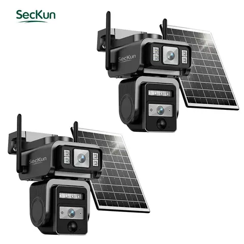 2-Pack Solar 2K Dual Lens WiFi Wireless Security Camera System Outdoor, No Blind Spot, AI Motion Detection, PIR Human Detection, Full Color Night Vision Spotlight, Motion Alarm, IP66 Waterproof Weatherproof, for Home/Farm/Barn/Ranch Indoor Outdoor