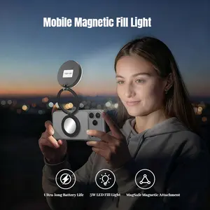Magnetic mobile phone photography flash mini selfie light, brightness adjustable, suitable for iPhone, Xiaomi, Huawei, Samsung live streaming vlog portable ring light 4in1 stick with fill overhead pink led square Gesture Control Auto Face Tracking summer