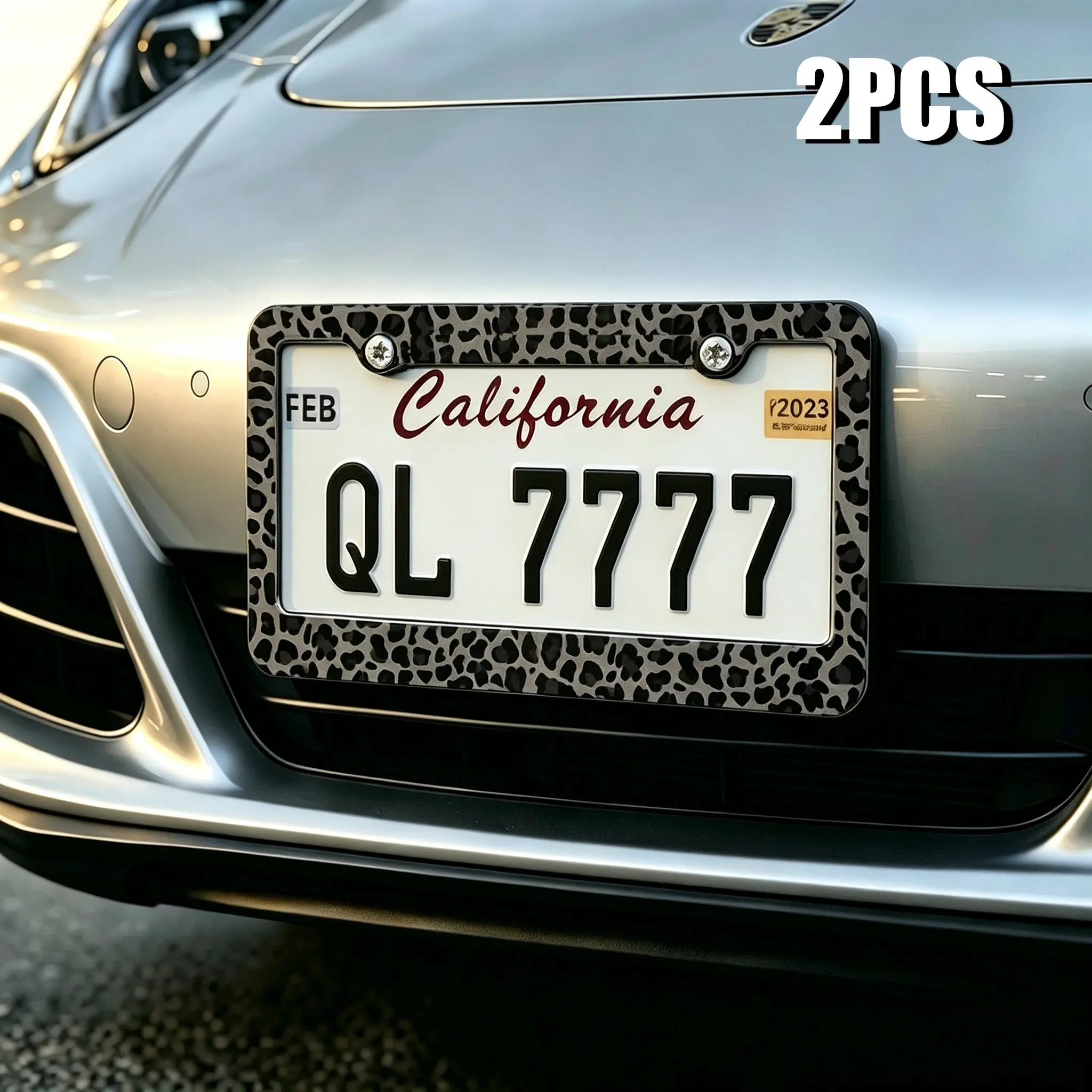 2 Pack Leopard License Plate Frame - Cute Car Accessories for Women, Aluminum Metal Plate Holder with Screws, Waterproof Universal Fit for Cars Trucks SUVs