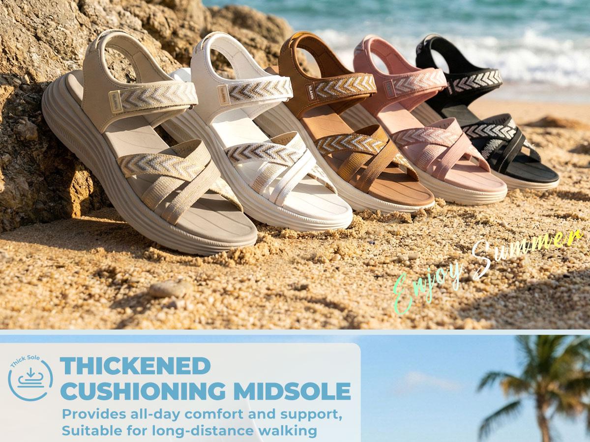 Vilanva Women's Comfortable Platform Walking Sandals Casual Sport Summer Sandals with Adjustable Buckle and Cushioned Midsole