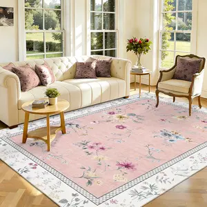 Floral Print Rug Soft Girl's Bedroom Rug Washable Area Rug Stain-resistant Non-slip Ultra-thin Foldable Indoor Decorative Rug for Bedrooms Dining Rooms Offices Game Rooms Laundry Rooms Living Rooms