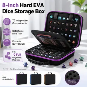 8 inch Hard Eva Dice Storage Box with 70 Independent Compartments  Detachable Dice Sponge and Tray, Portable Handle Design,Miniature Storage Carrying Figure Bag Thick Material Protection, Ideal for Dnd Mtg Card Games,Box Only
