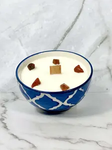 Ceramic Bowl Candle with Red Jasper Crystals | 7 oz | for Breaking Negative Thought Patterns | Cinnamon Apple Scent