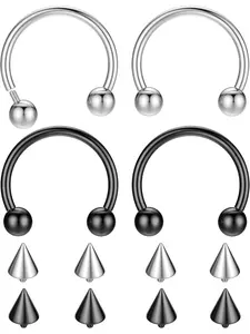 4 Pcs Silvery Black Simple G23 Titanium Horseshoe Septum Rings for Women Men Minimalist Unisex Styling Premium Hypoallergenic Titanium for Safe Daily Body Piercing Wear Practical Internally Threaded Structure for Secure Stable Fitting Easy Installation