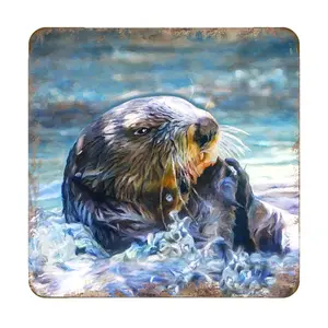 Nature Wonders 95239C-S4 4 x 4 in. Otter Coastal Wooden Cork Coasters Gift - Set of 4