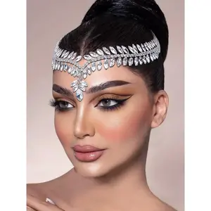 Rhinestone Decorated Bridal Headwear for Proposal, Elegant Exquisite Baroque Style Hair Chain, Chic Gorgeous Hair Tiara Accessories for Wedding Party Decor