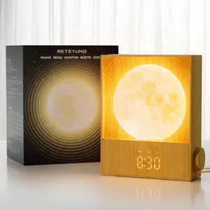 Reteyung Rotatable Moonlight Lamp for Bedroom,Sunrise Alarm Clock for Heavy Sleepers,Sleep Sound Machine - 10 Light Effects,10 Nature Sounds,15 Ringtones