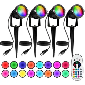 Halloween Christmas Spotlight Outdoor: 12W RGBW LED Spot Lights Outdoor with 16 Color Changing for Yard Decor|     4 Pack of IP65 Waterproof 120V Plug in Landscape Lighting with Remote