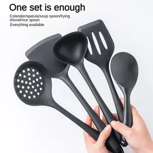 5-Pcs Silicone Kitchen Utensil Set: Non-Stick, High-Temperature Resistant Spatulas, Serving Spoons, and Soup Spoon