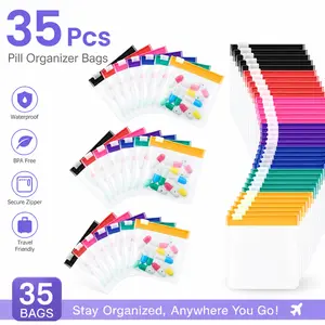 35 Pcs Pill Pouch Bags – Reusable Translucent Medicine Organizer, Self Sealing with Slide Lock, Zippered Plastic Bags for Travel, Vitamins, Pills, Small Parts – Leakproof & Tear Resistant