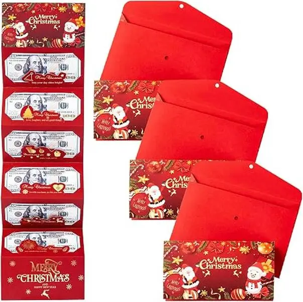 4/2/1 Pcs Christmas Cash Gift Holders for Family, 6-Slot Folding Money Envelopes with Gold Foil Christmas Design, Thoughtful Money Gifts for Mom, Dad, Parents, Grandparents, Friends and Holiday Gift Giving