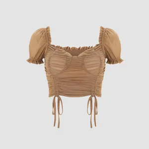 Cider Ruched Mesh Crop Top Dealsforyou