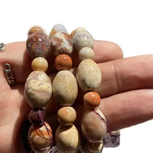 Coral Fossil Jade Barrel Bracelet
