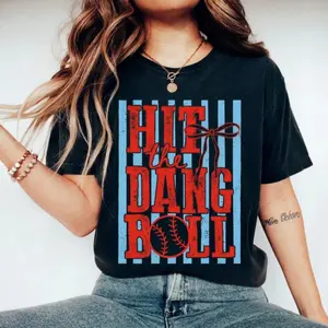 Hit The Dang Ball Baseball Comfort Colors Vintage Washed Graphic T-Shirt Oversized Heavyweight Cotton Game Day Retro Tee Unisex