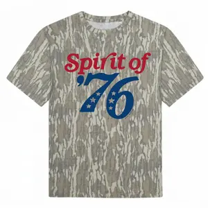 Men's Spirit of 76 Script USA Bottomland Camouflage Tee for July 4th Outfit