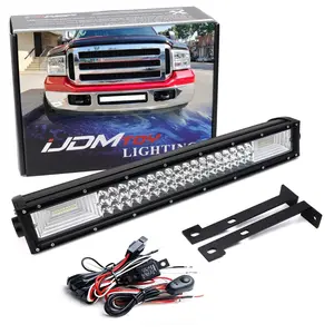 iJDMTOY Lower Grille Mount 21-Inch LED Light Bar For 1999-07 Ford F250 F350 F450, Includes (1) Triple-Row High Power LED Lightbar, Lower Bumper Opening Mount Brackets & Switch Wiring Kit