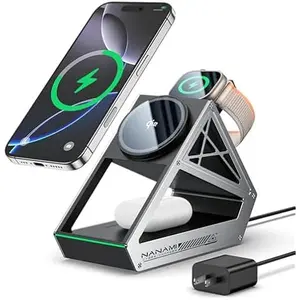 3 in 1 Auto Rotation Wireless Charging Station for Apple Devices, Mag-Safe Wireless Charging Stand