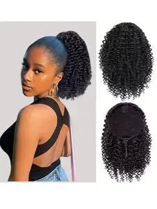 Afro Curly Drawstring Ponytail Natural Color Human Hair Virgin Drawstring Ponytail Hair For Women Afro Kinky Curly Hair Ponytail Extensions Clip in Drawstring Ponytail