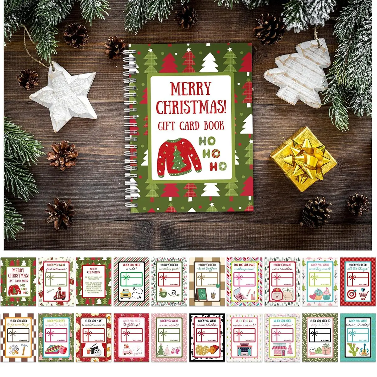 5x7 Color Spiral Christmas Gift Card Book, Surprise Design on Every Page, Customizable DIY Christmas Gift, Popular Stocking Stuffer Presents for Adults, Friends and Students