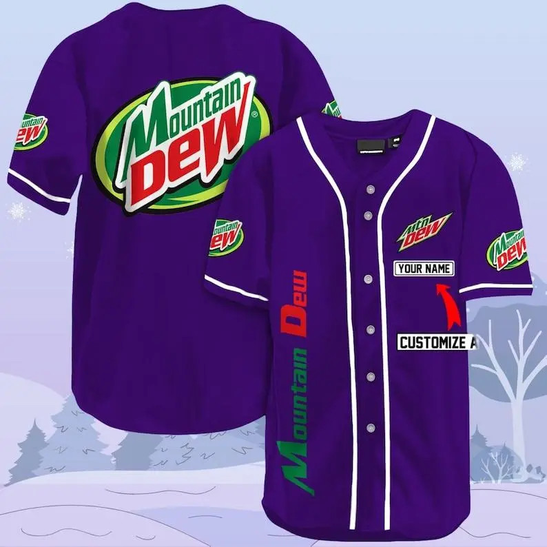 Personalized Mountain Dew Jersey, Mt Dew Lover Baseball Tees, Mtn Dew Football Jersey, Soda Drinking Baseball Jersey, Unique Gift