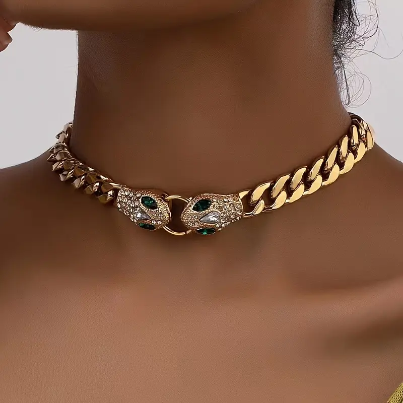 Women's Light-Luxury Snake-Shaped Metal Cuban Link Necklace - High-End Hip-Hop Cool Style, Unique Personality, Exquisite Trendy Pendant, Gold Statement Chain, Trendy Necklaces