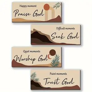 4 Piece Set Bathroom Wall Art Bible Verse Inspirational Wooden Plaques, Home Office Bedroom Living Room Kitchen Decor Signs, Moon Plaque Gift