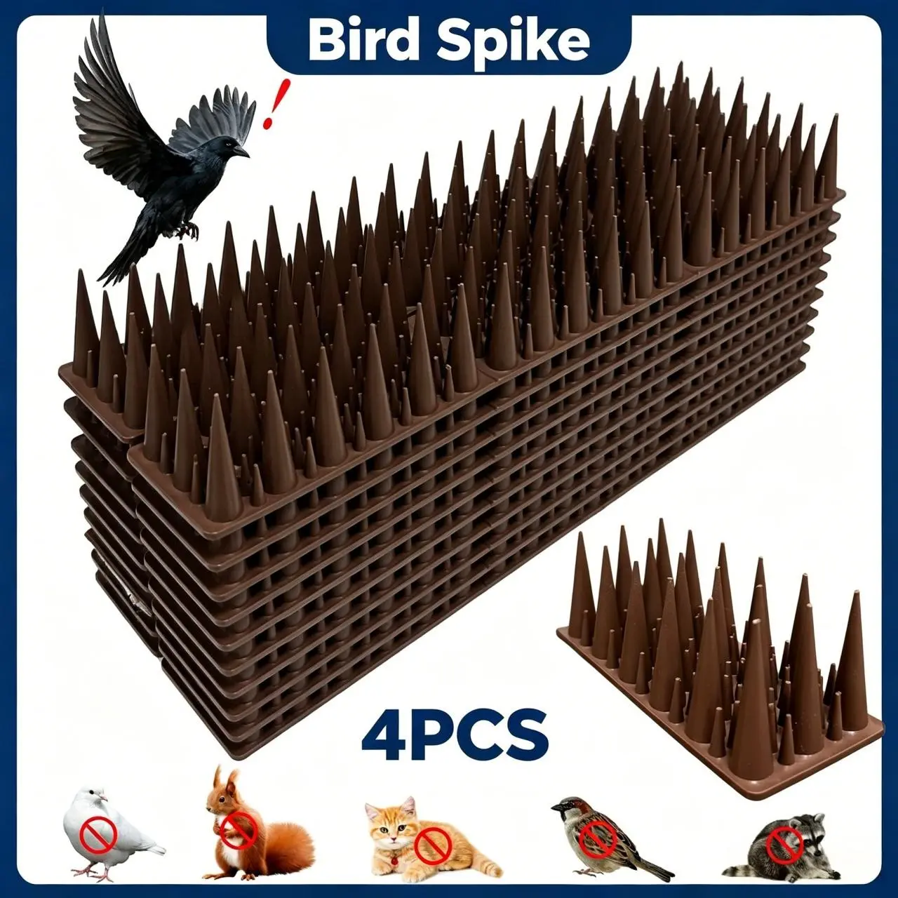 Bird Deterrents for Outside, Bird Spikes 4 PCS Raccoon Pigeon Cat Deterrent Spikes Outdoor, Squirrel Baffle for Bird Feeder Anti Bird Defender Spikes to Keep Birds Away for Windows & Roof