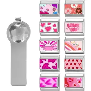 Italian Charm Bracelet Charms Set with Opening Tool and 10 count Charms 9mm Italian Module Stainless Steel Links Bulk Pack  DIY  Gifts
