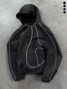 Men's Reflective Line Hooded Jacket, Multicolor, Oversized Comfortable Lining, Personalized Line Design, Street Style, Perfect for Winter Outings and Everyday Fashion, Versatile Piece