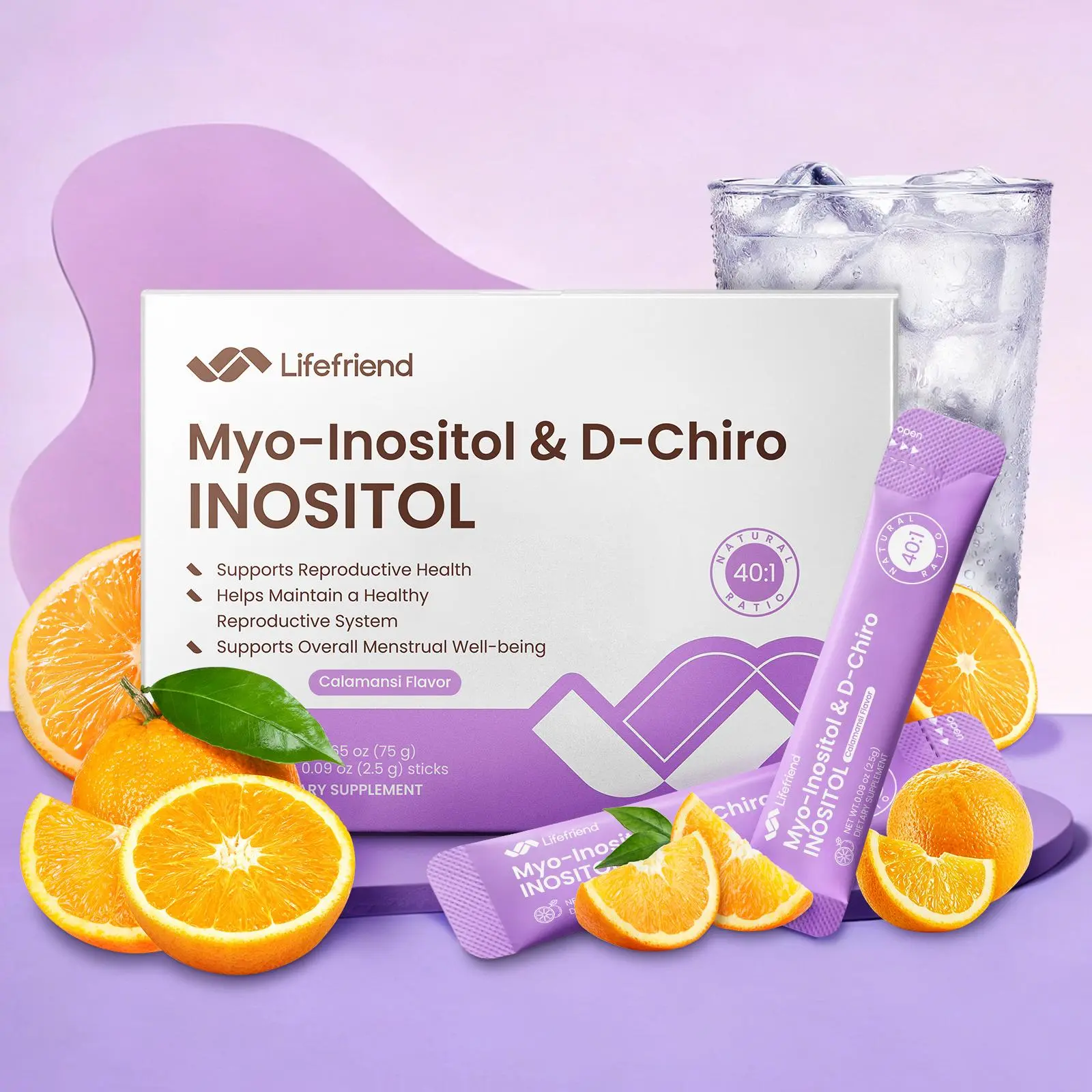 Lifefriend Hormone Balance Drink Mix for Women – Inositol Powder Calamansi Flavor Drink with 2000mg Myo-Inositol + D-Chiro 40:1 Ratio, Vitamin D, Folate, Cycle Support, Energy & Mood