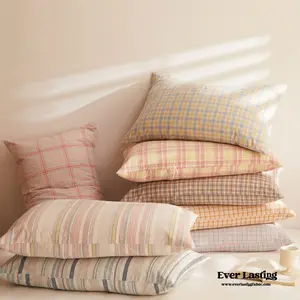 Fresh Plaid Washed Cotton Pillowcases