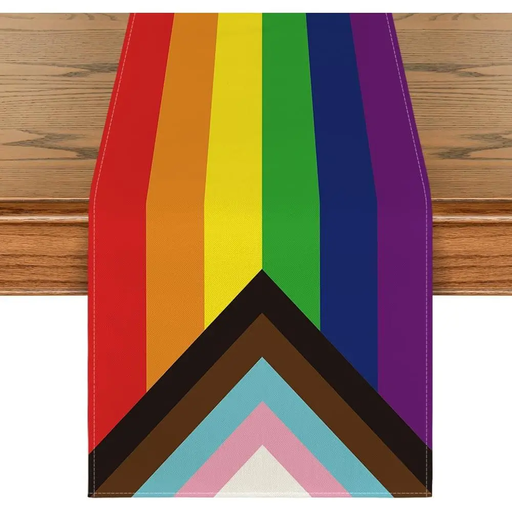 LGBT Pride Rainbow Stripe Wrinkle Resistant Rectangle Table Runner, 13x72 Inches, Festive Decor for Coffee Tables, Bar Counters, Family Gatherings, Holidays, 13 X 72 Inches, Decorative Dust-Proof, Dressing Tables, Durable