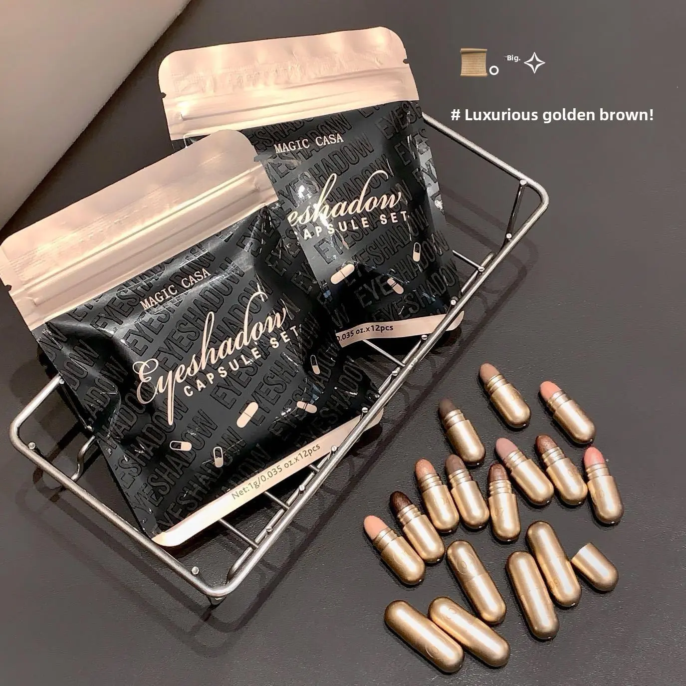 Capsule Eyeshadow Palette, 12-Color Earth Tone Makeup Set with Luxurious Golden Brown and Pearlescent Shades, 12 Colors # One Bag Set
