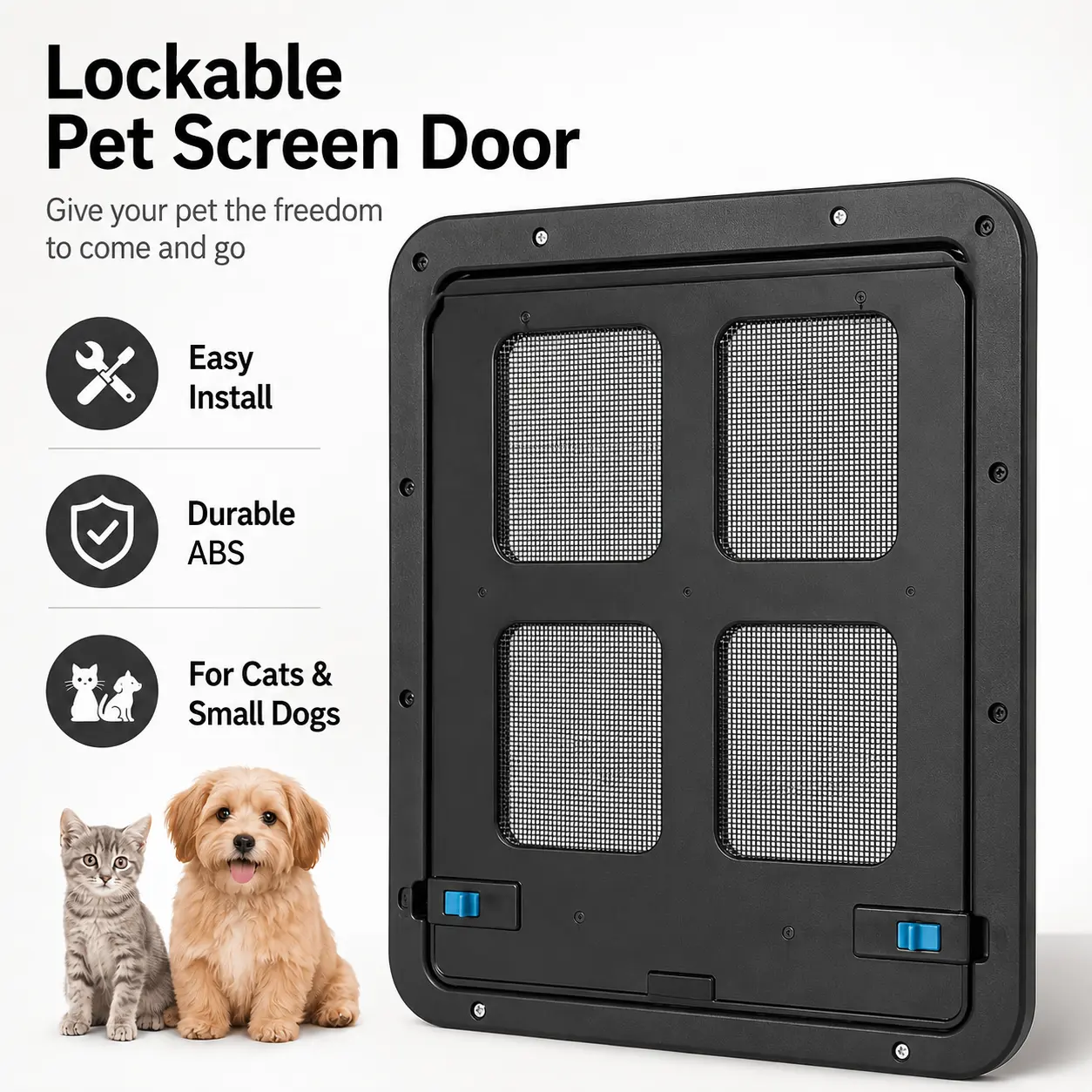 1-Pack Universal ABS Pet Outdoor Door for Cats & Dogs - Easy Window Access Flap with Stylish Lockable Mesh Grid Cover, Quick Installation
