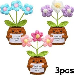 3pcs, Teacher Appreciation Gifts Positive Handmade Crochet Doll Thank You for Helping Me Grow Gifts Valentine Teacher Gift for Women Men End of Year