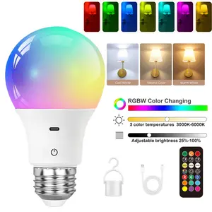 Rechargeable LED Bulb with Remote Control, 9 RGB Light Modes and Adjustable Brightness, Battery Powered Emergency Light for Camping and Fixtures, Led Mood Light, Dimmable Bulbs