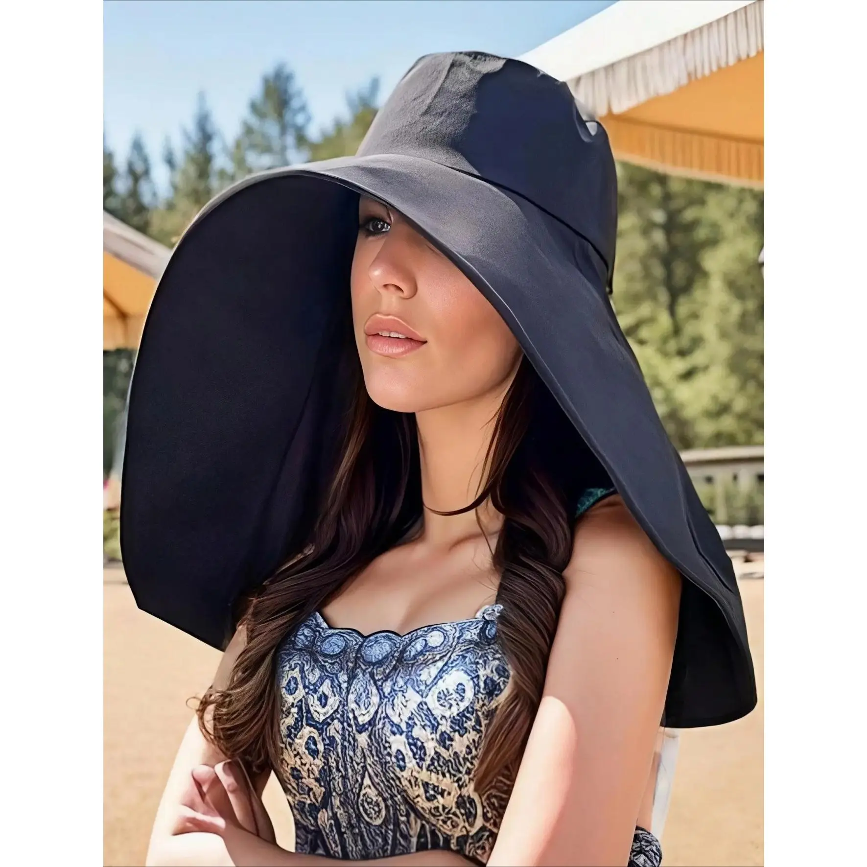Foldable Sun Hat with Full Face & Neck Coverage, Large Shawl Design, Adjustable Unisex Summer Hat for Travel & Daily Wear