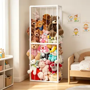 Plushie Paradise Extra-Large Plush Toy Storage Rack with Elastic Bands Space-Saving Thickened PVC Tubing for Playrooms Nurseries and Bedrooms Organizer With Doors Durable Wooden Box Clear Plastic Boxes tiktokshopspringglowup summervibes