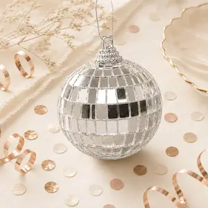 4 Pack Silver Foam Disco Mirror Ball With Hanging Strings, Holiday Christmas Ornaments 4"
