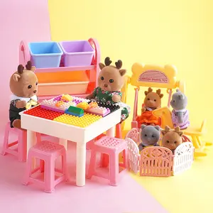 Miniature Dollhouse Furniture Set, Deer Doll Figurine Accessories, Mini Building Blocks Table & Chair Kit, Toy Storage Rack, Ideal Gift
