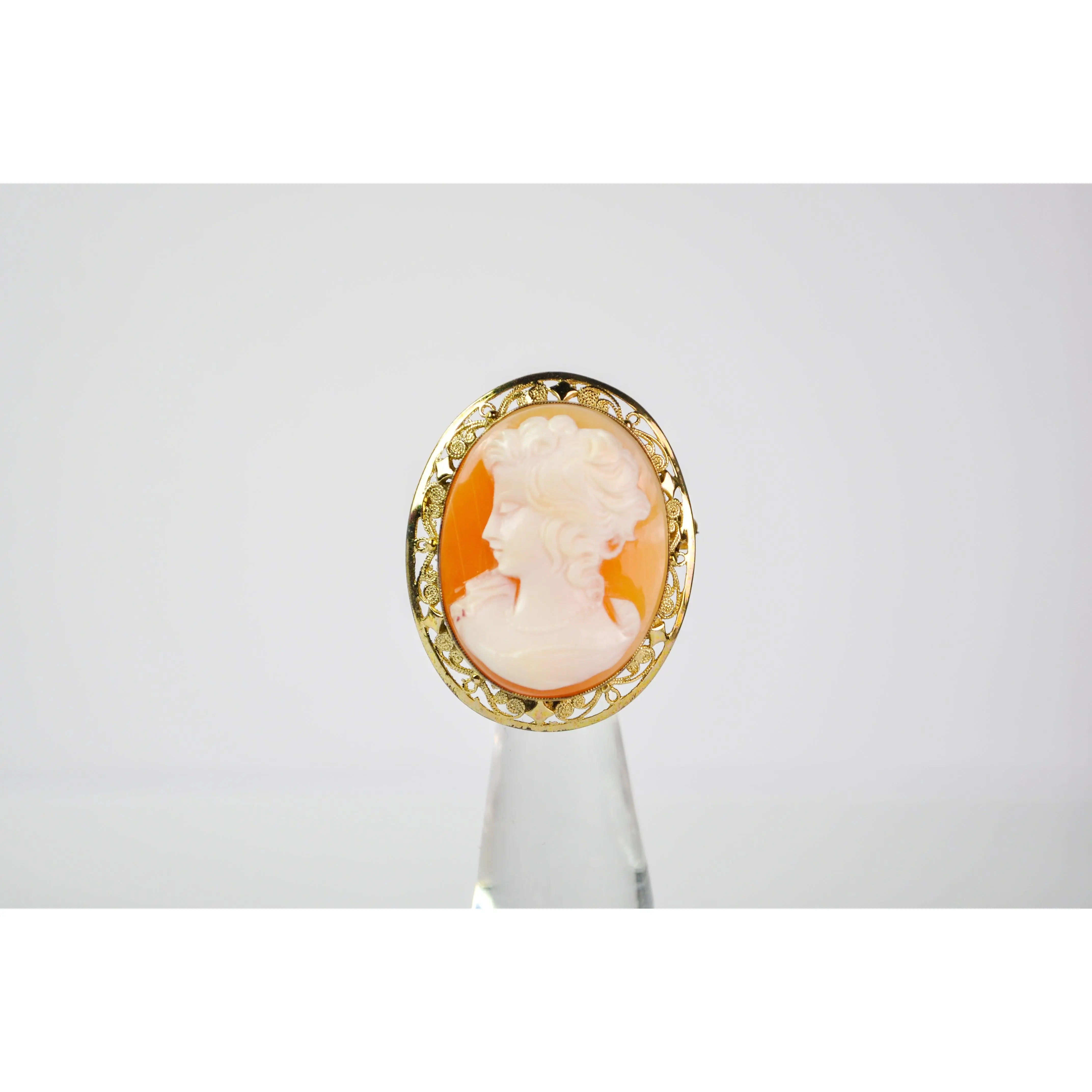 Antique Gold Vermeil Sterling Silver Authentic Cameo Brooch - Made in Germany - Vintage Victorian Woman Cameo Sterling Silver 925 Pin