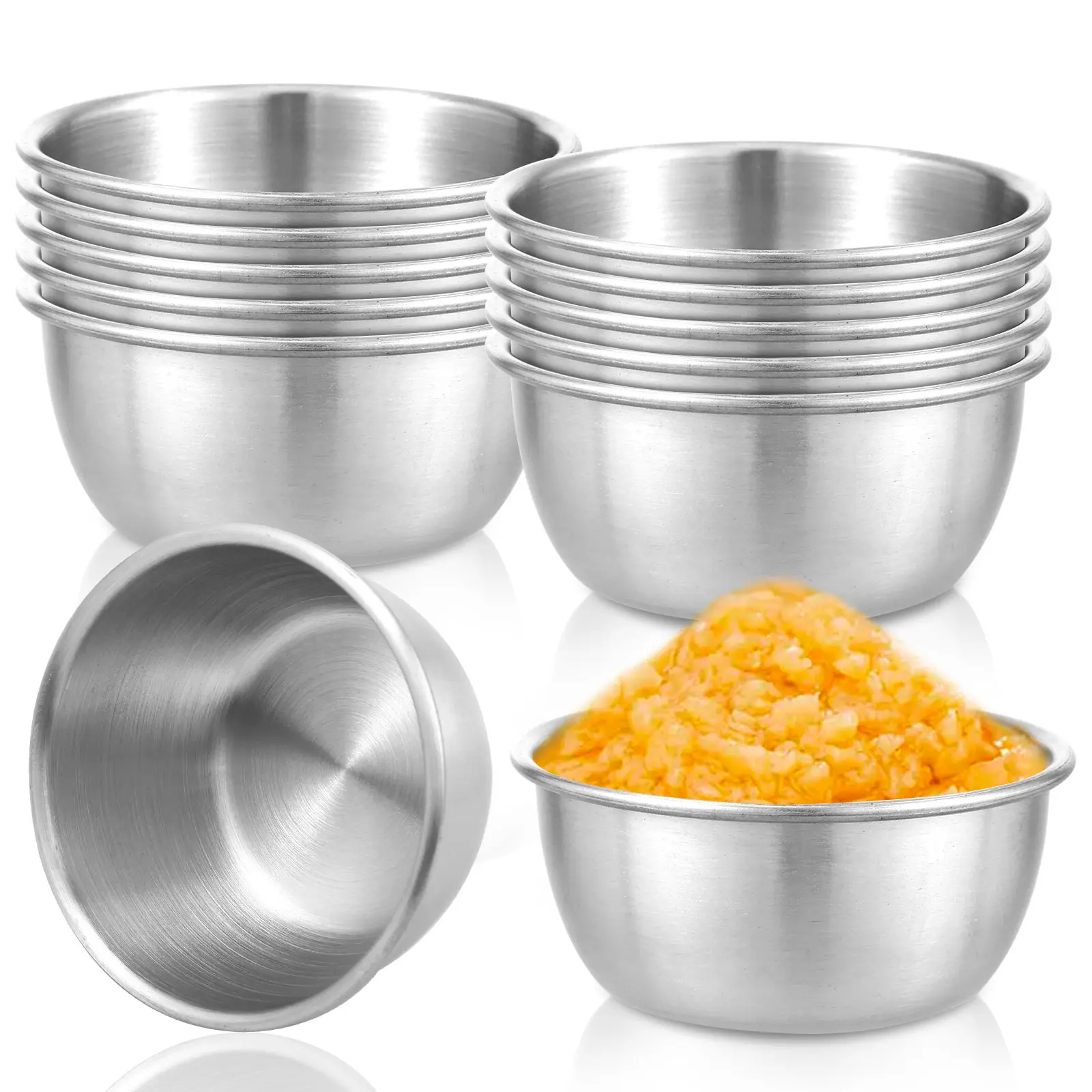 12-Pack 304 Stainless Steel Heat Resistant Metal Serving Bowls - 6cm, 55ml, Silver Dishes, Individual Sauce Dipping Bowls for Home & Restaurant Use, Dish, Tableware, Metal Bowls