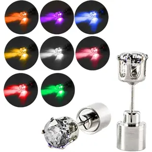 LED Earrings, Light Up Stud Earrings, 6pcs Glowing Diamond Crown Pendant Earring for Women and Men, LED Jewelry for Party, Wedding, Birthday, Night Out, Disco, Festival