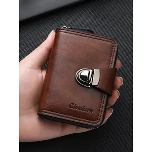 Men's Short Zipper Wallet with Lock, Business Card Holder, Multi-Card Slots, Large Capacity, Travel Safety, Gift, Valentine's Day, Business Fashion Wallet