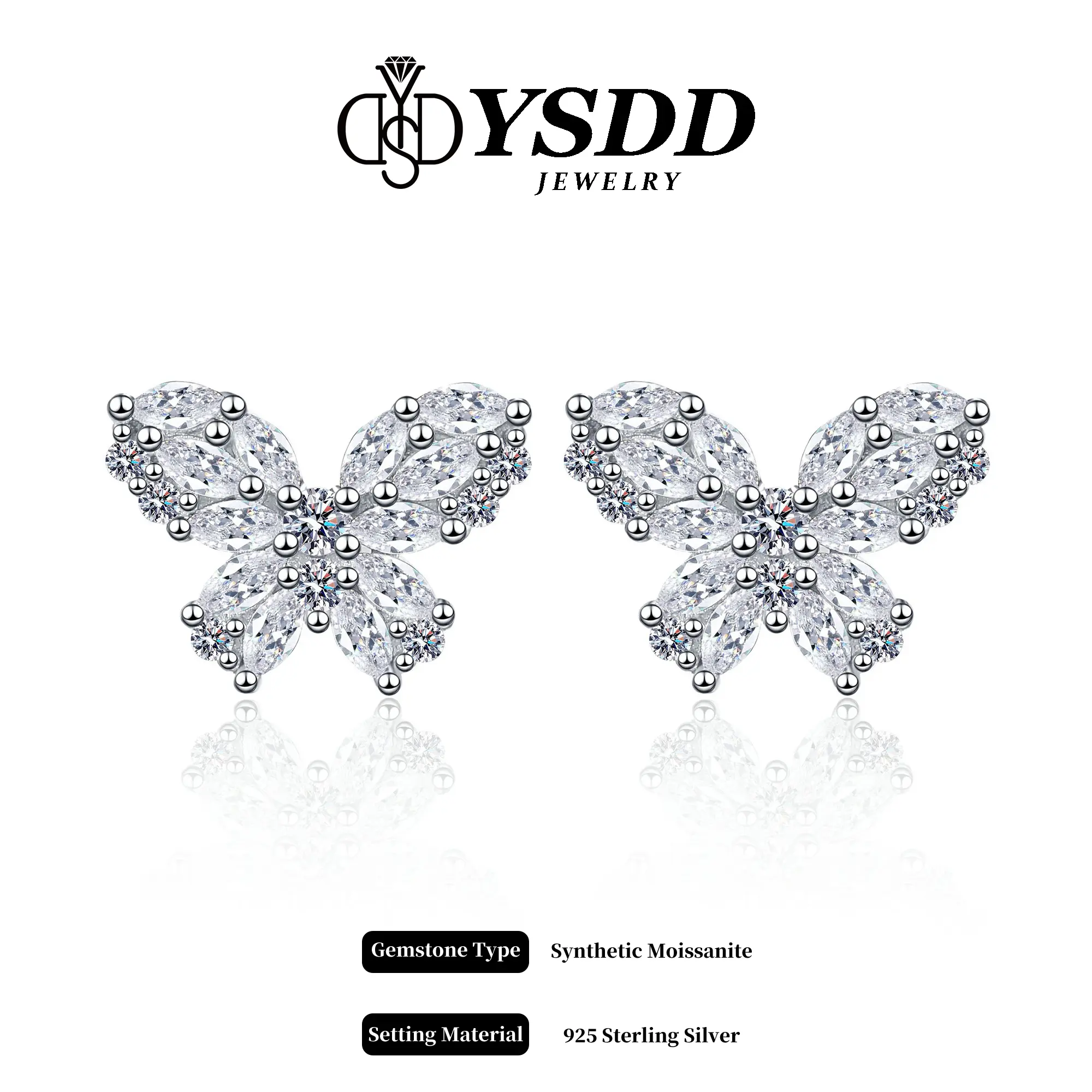 【4.20】Marquise Butterfly Full Moissanite Studs vvs Synthetic Moissanite Earrings in 925 Sterling Silver