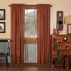 Bedford Burgundy Star Scalloped Panel Curtains