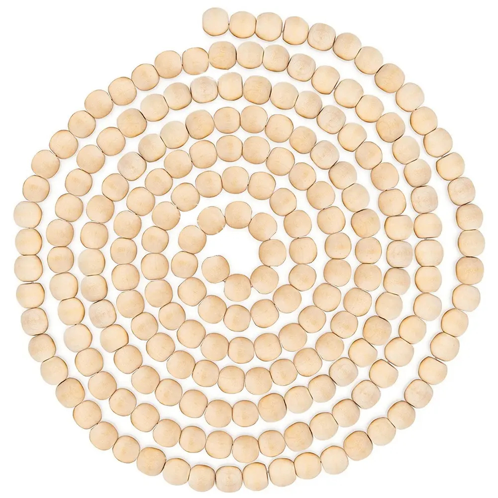 9 Foot Natural Wood Bead Christmas Garland Wooden Christmas Tree Garland Perfect for Rustic Natural Country Farmhouse