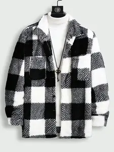 Unisex Checkered Fleece Shirt Jacket, Warm Plush Feel for Autumn & Winter, Casual Oversized Coat with Retro Design